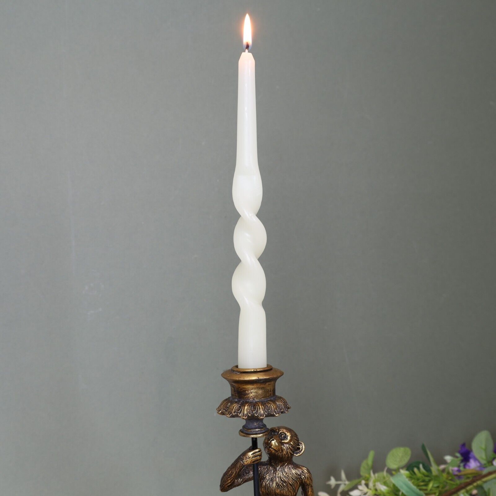 24cm Antique Copper Resin Monkey Tapered Candle Stick Holder Animal Statue