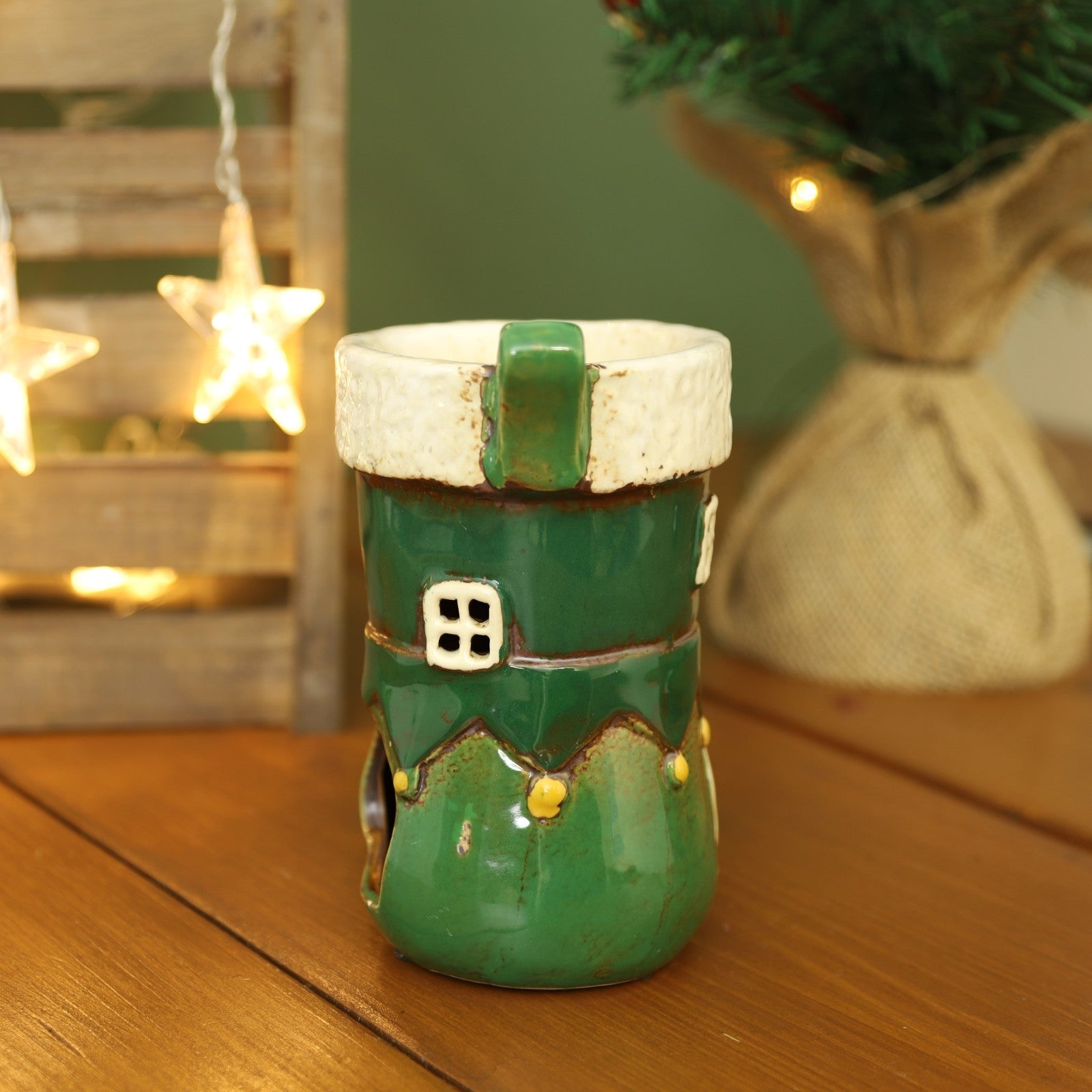 Ceramic Green Elf's Boot Wax Melt Burner Christmas Wax Warmer Xmas Ornament Gift