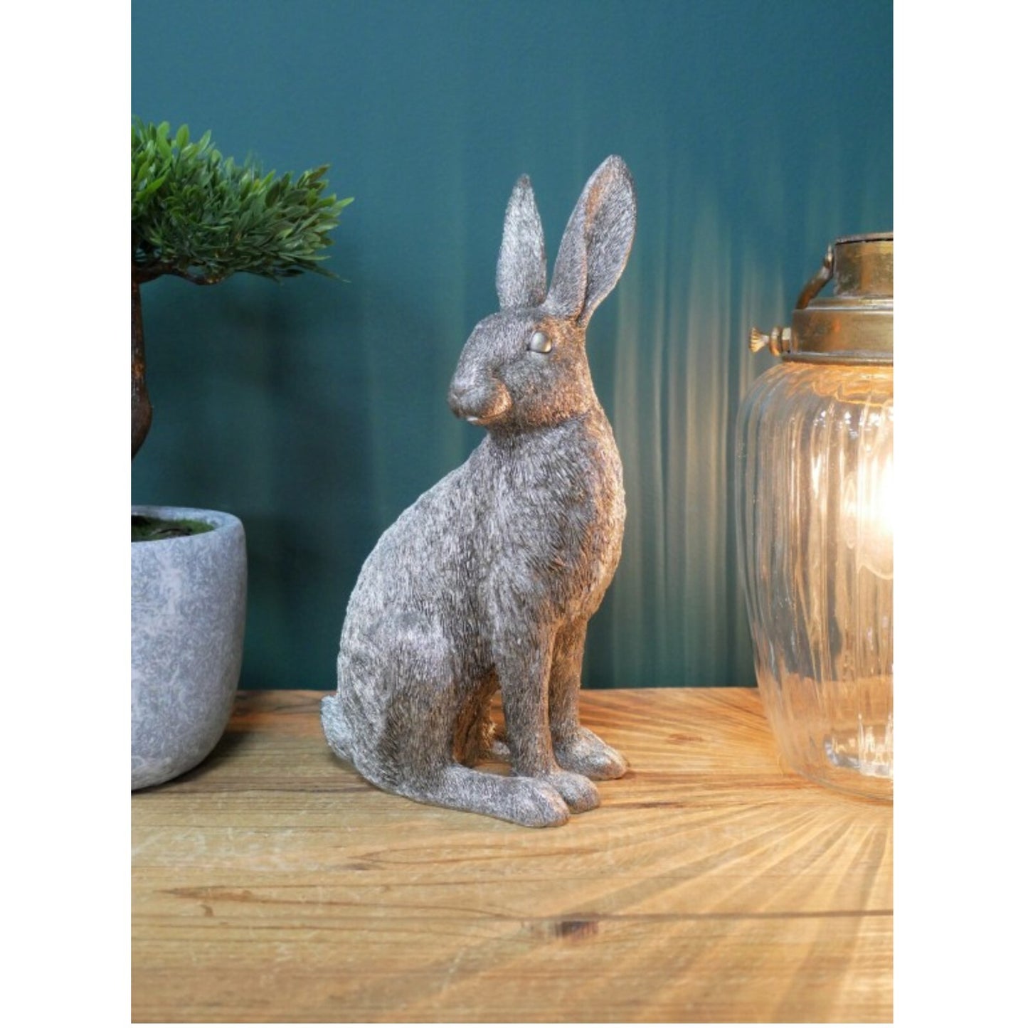 Resin Sitting Hare Figurine Statue Ornament Textured Silver Rabbit Sculpture