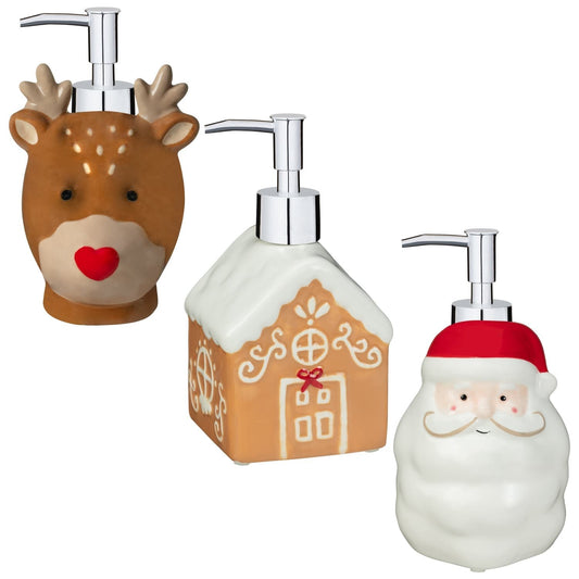 Christmas Ceramic Soap Dispensers Santa, Reindeer, Gingerbread House Bathroom