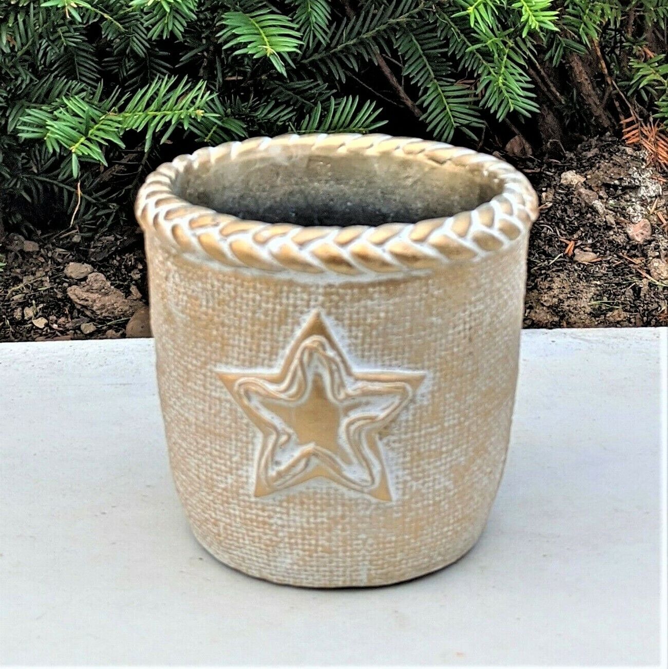 Small Cement Star Gold Braid Pot Flower Plant Kitchen Herb Planter Cover Basket