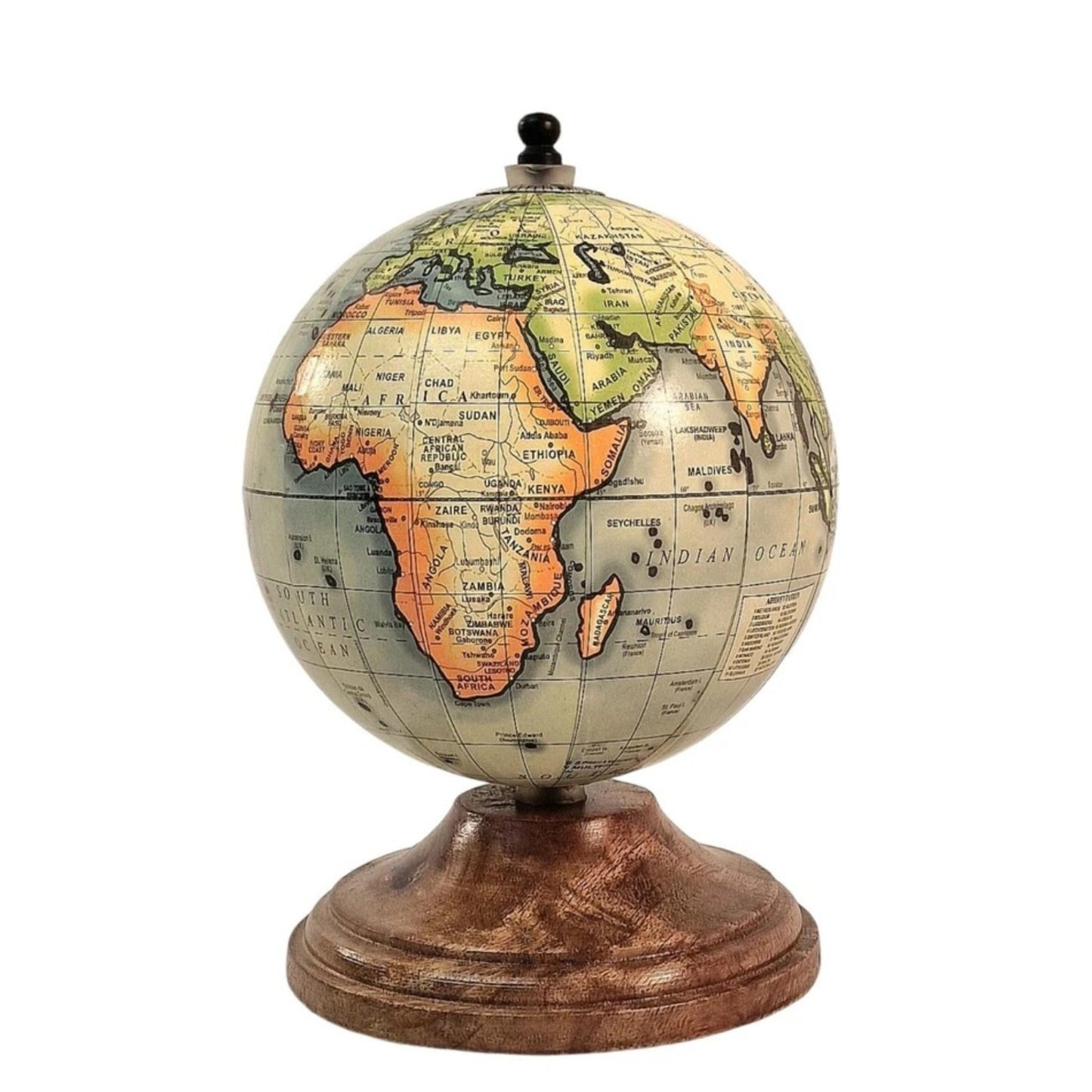 Desk World Globe Rustic Mango Wood Stand Vintage Retro Tabletop Home Office Desk