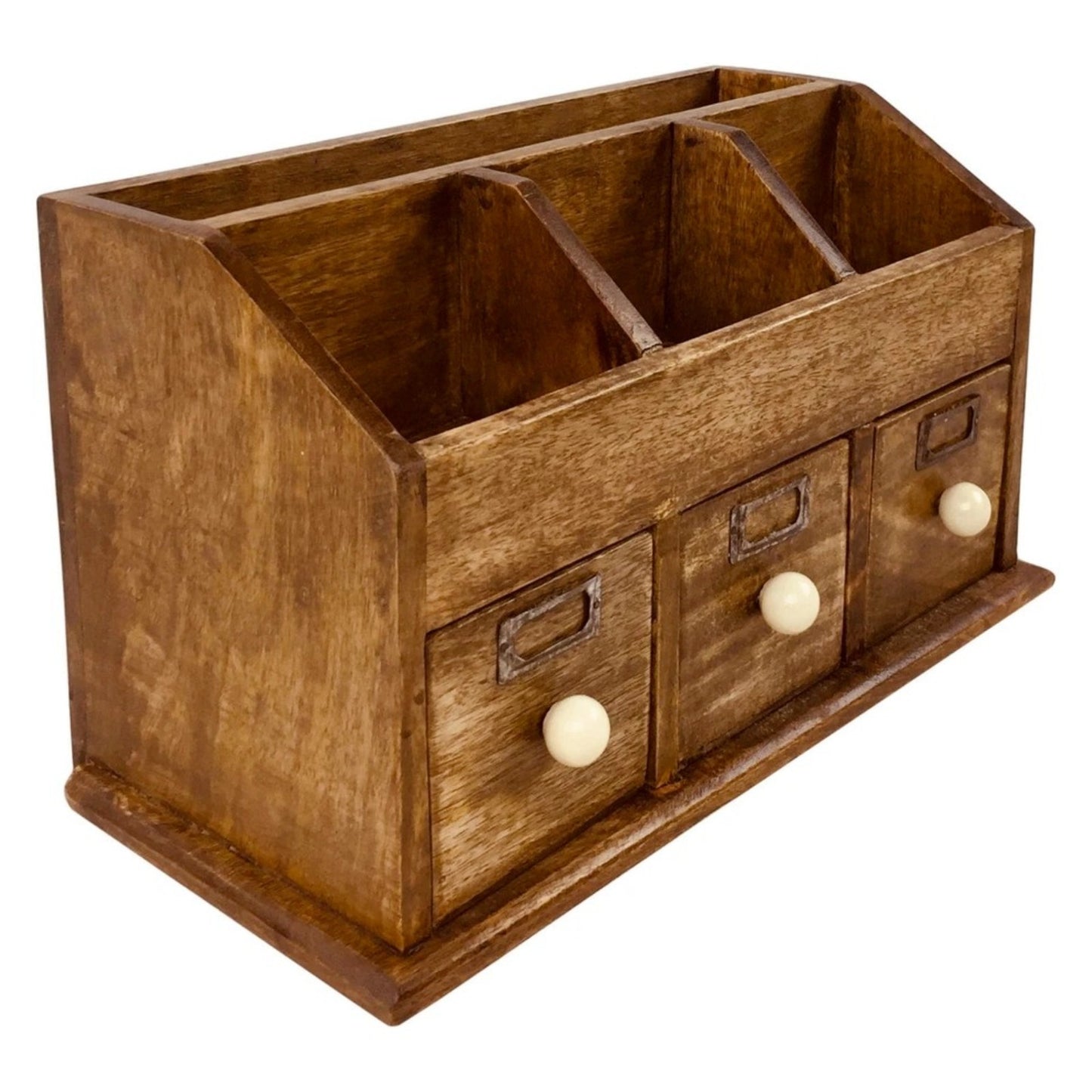 Rustic Wooden Desk Organiser Drawers Desktop Stationery Storage Box Tidy Office