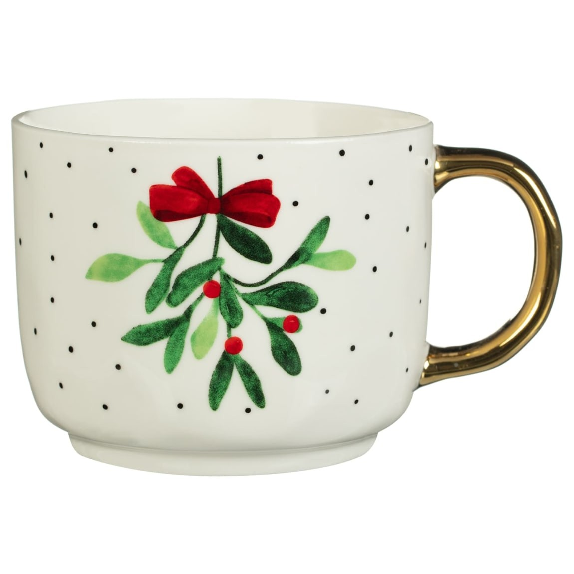 Christmas Mistletoe Ceramic Mug with Gold Handle White Coffee Cup Festive Xmas