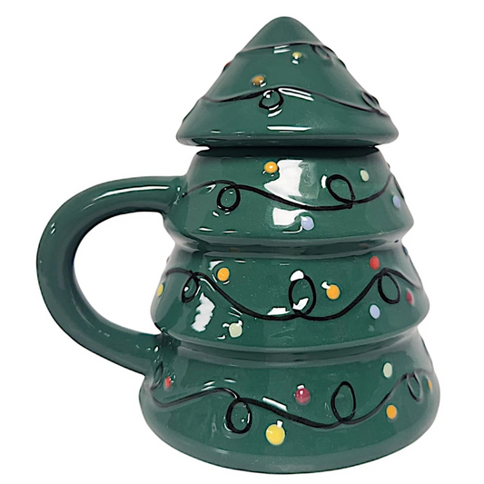 Christmas Tree Ceramic Mug with Lid Tea Coffee Cup Festive Xmas Decorative Gift