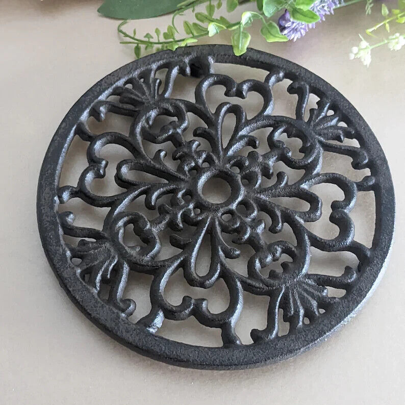 2Pc Round Trivet Tea Pot Pan Stand Dining Kitchen Worktop Protection Cast Iron