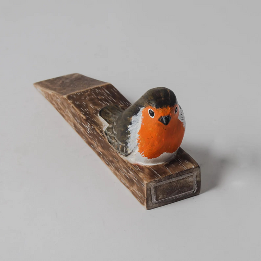 Wooden Robin Door Stopper Hand Carved Bird Door Wedge Rustic Heavy Door Holder