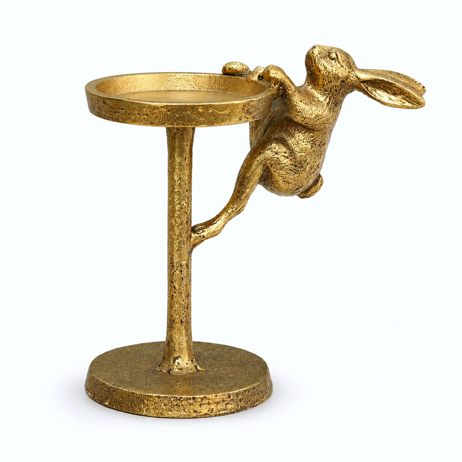 Cast Iron Hare Pillar Candle Holder Antique Gold Rabbit Candle Stand Ornament