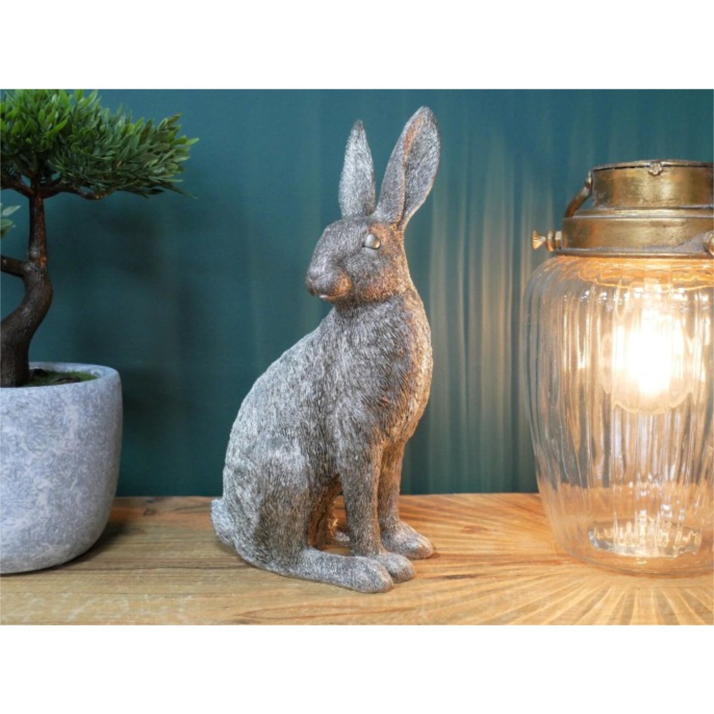 Resin Sitting Hare Figurine Statue Ornament Textured Silver Rabbit Sculpture