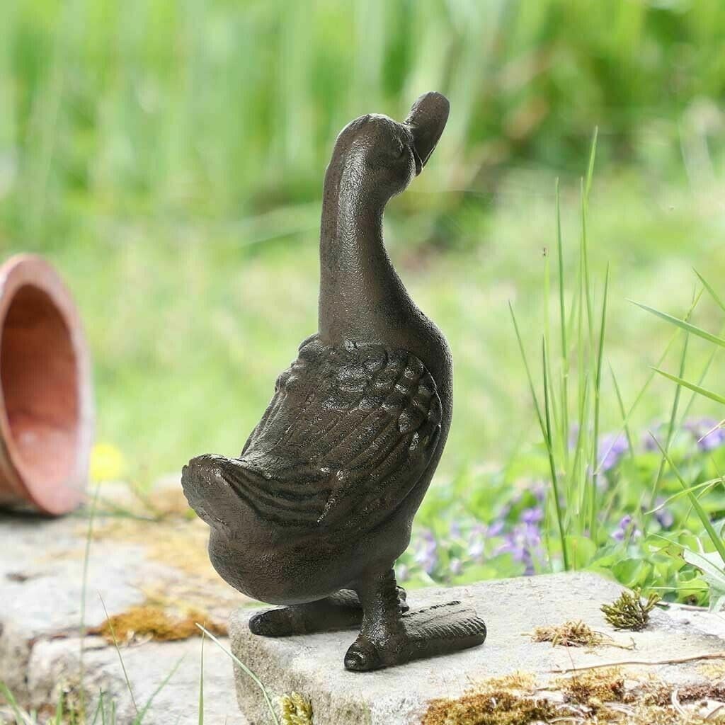 Cast Iron Duck Garden Ornament Rustic Bird Statue Farmhouse Patio Pond Wildlife