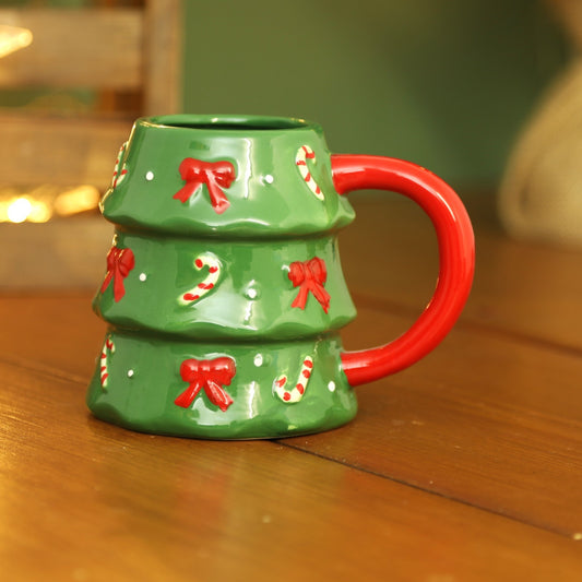 Christmas Tree Ceramic Mug Candy Cane Tea Coffee Cup Festive Xmas Decorative