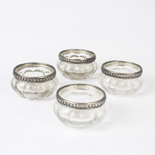 4Pc T-Light Ribbed Metal Rim Vintage Glass Tealight Candle Holders Wedding Decor