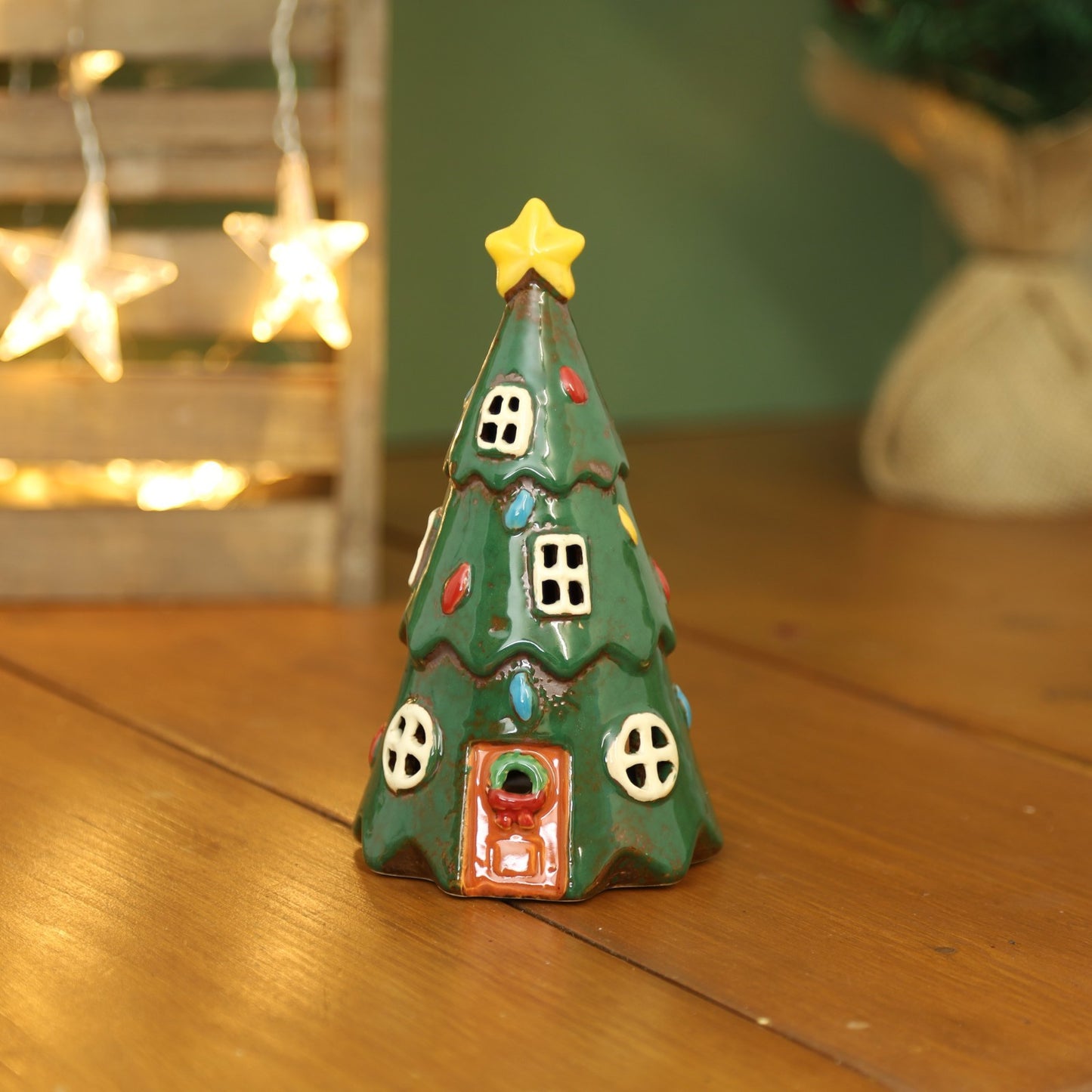 Ceramic Green Tree Tealight Holder Festive Christmas Xmas Ornament Decor Gift