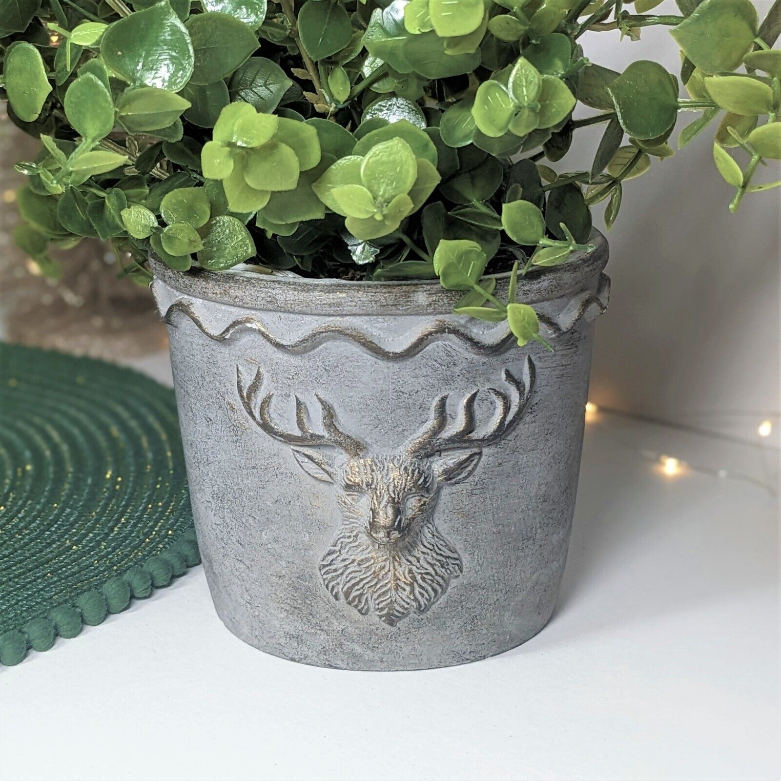 15cm Cement 3D Stag Head Bust Grey Indoor Plant Pot Cover Christmas Planter