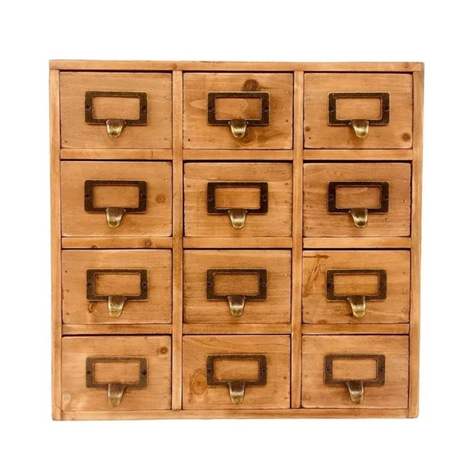 Wooden Storage 12 Drawers & Metal Nameplate Handles Trinket Drawer Bed, Living