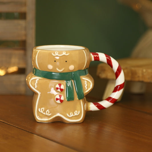 Christmas Gingerbread Man Mug Candy Cane Handle Tea Coffee Cup Festive Xmas Gift