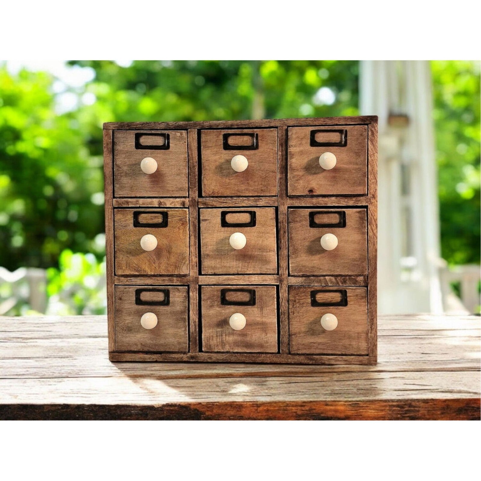9 Drawer Solid Mango Wooden Trinket Chest/Draw With Ceramic Knob Handles Storage