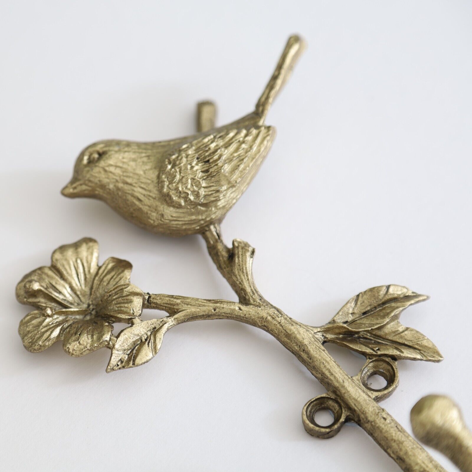 Metal Gold Wall Bird on Branch Single Hook Coat Key Hanger Rack Wall Mounted