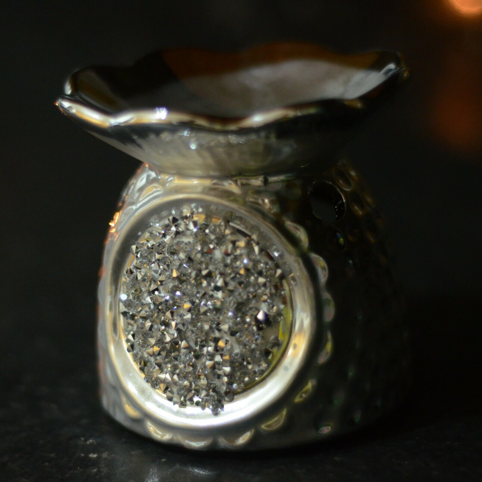 Silver Diamante Sparkly Wax Melt Oil Burner Tea Light Candle Holder Home Decor