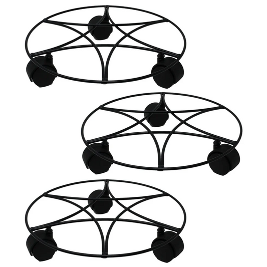 3Pc Plant Pot Planter Caddy Stand Mover Metal Black Wheels Trolley Wheelie Mover