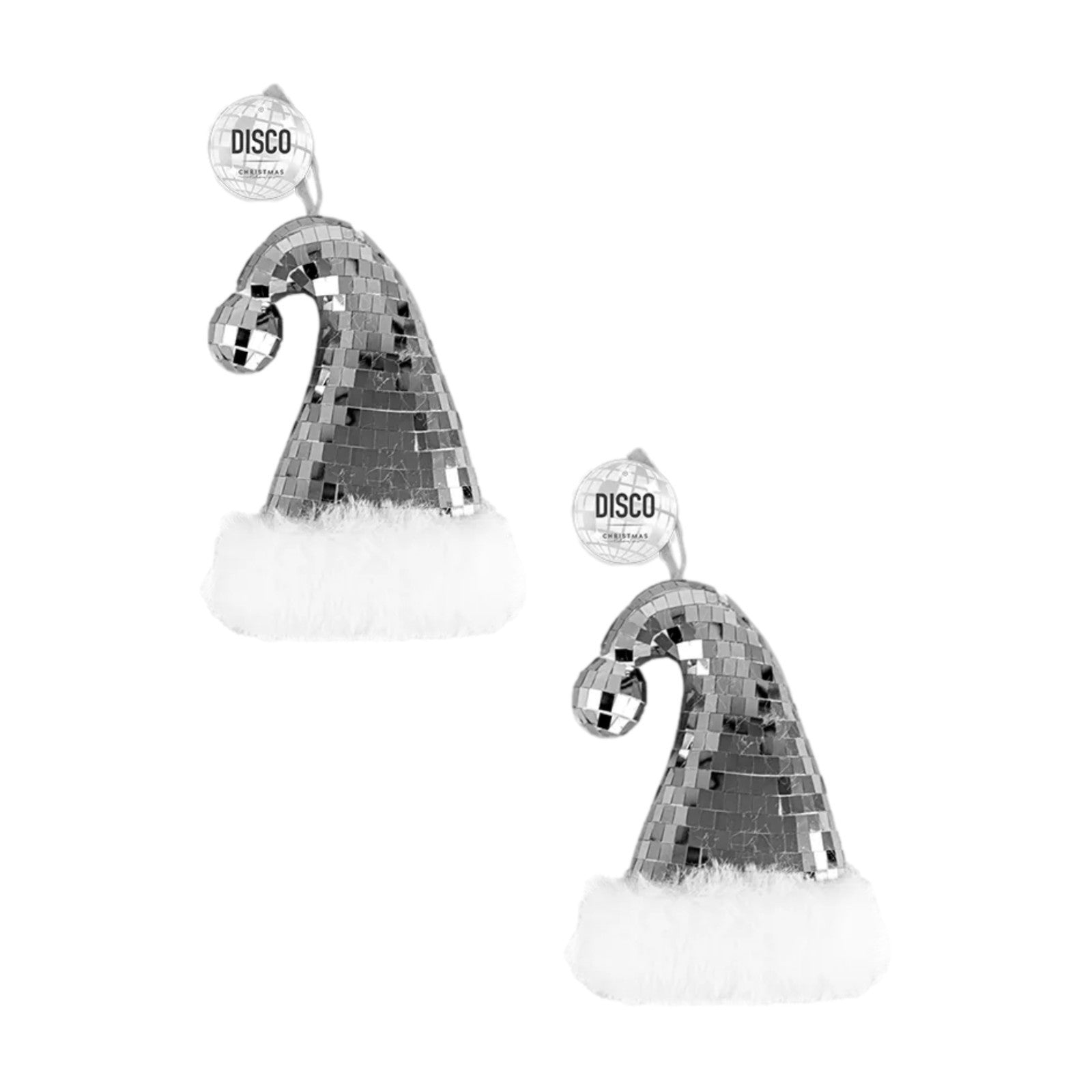 2Pc Disco Santa Hat Hanging Festive Sparkly Christmas Tree Ornament Bauble Xmas