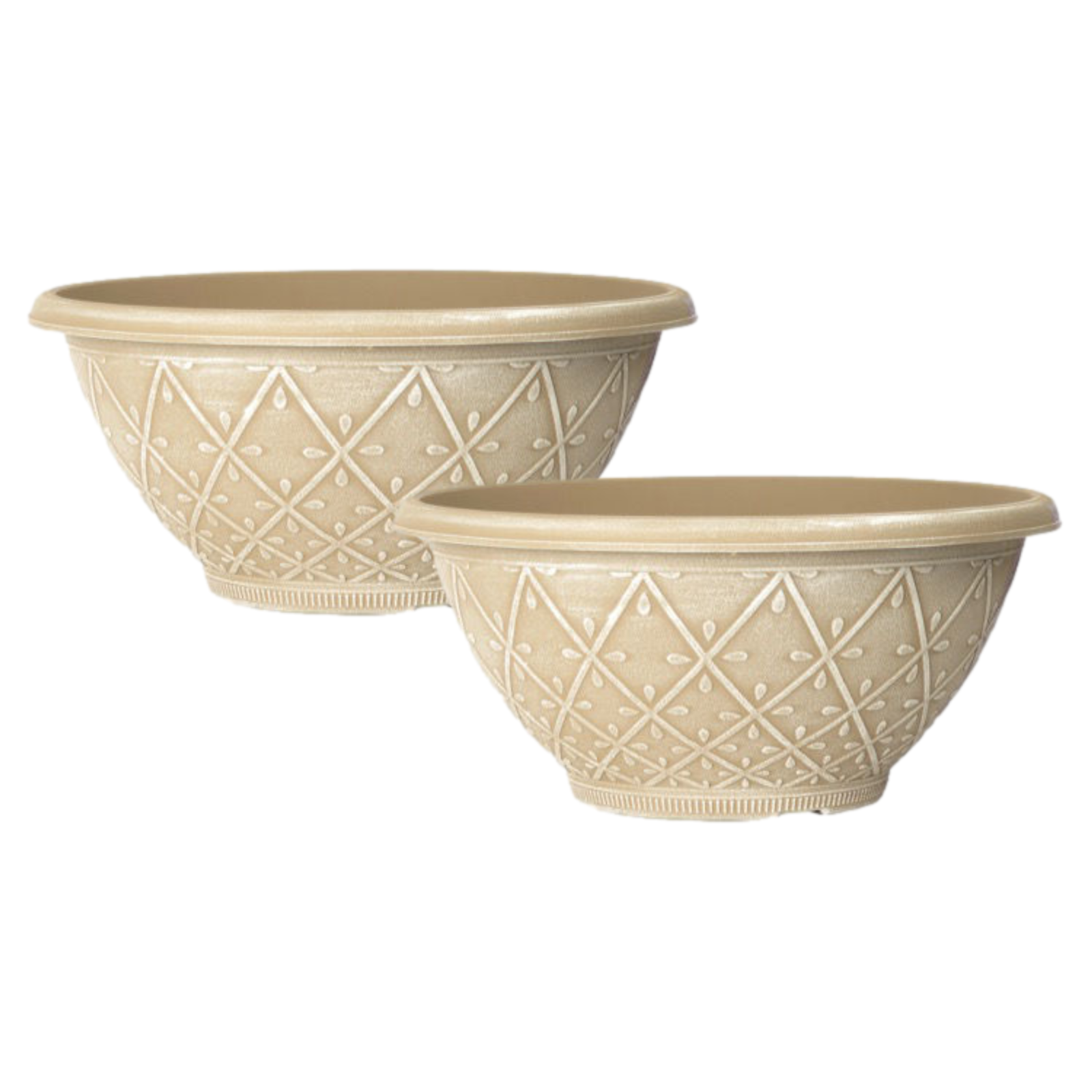 2Pc Plastic Prisma Bowl Planter 30cm Powdered Ginger 6L Home Garden Plant Pot