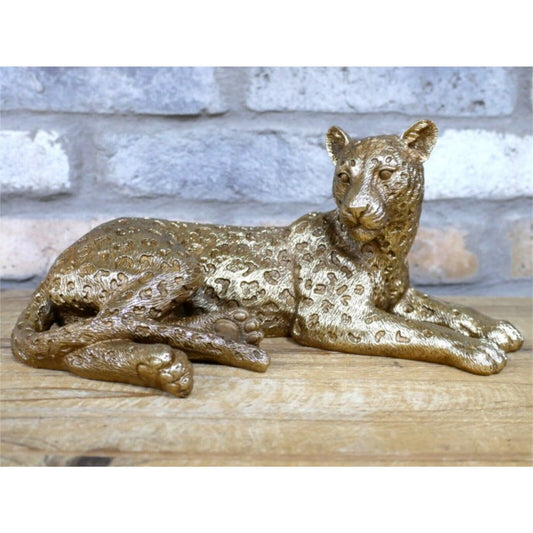 Gold Resin Laying Leopard Ornament Cat Figure Figurine Statue Sculpture Decor