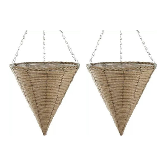 2Pc Willow Basket Planter 30cm Natural Brown Rope Style Hanging Lined Rattan
