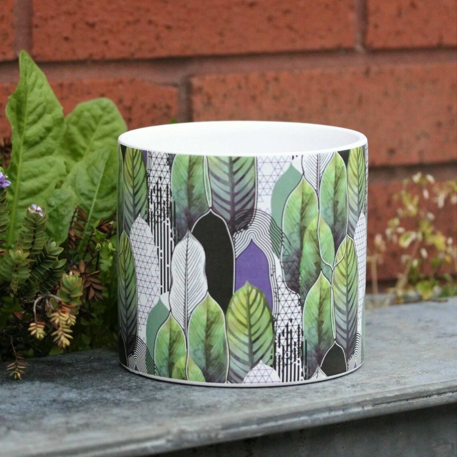 Round Ceramic Green Gold Floral Indoor Plants Flowers Herb Pots Planters Vase 