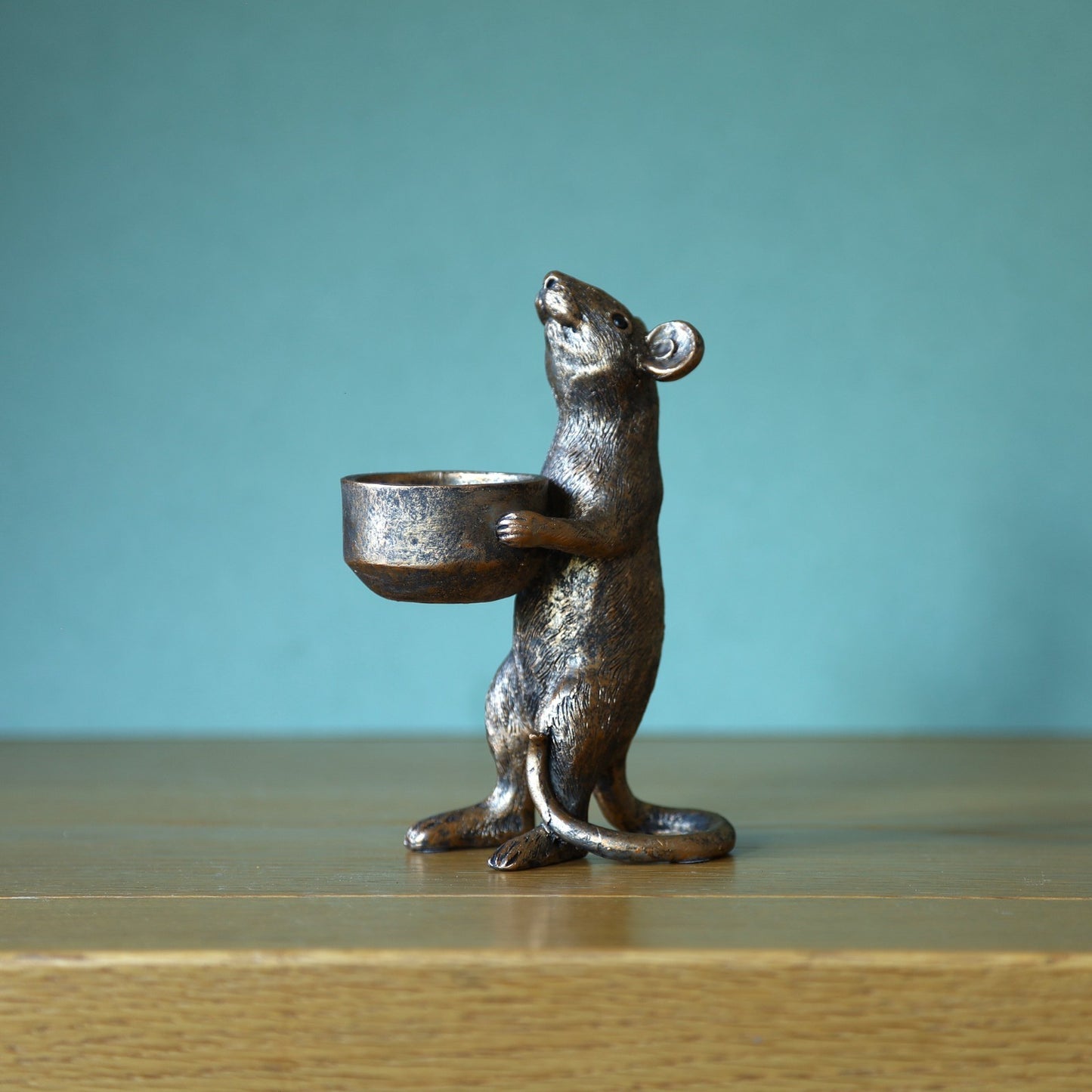 Resin Bronze Mouse Tealight Votive Candle Holder Shelf Sitter Ornament Mice Gift