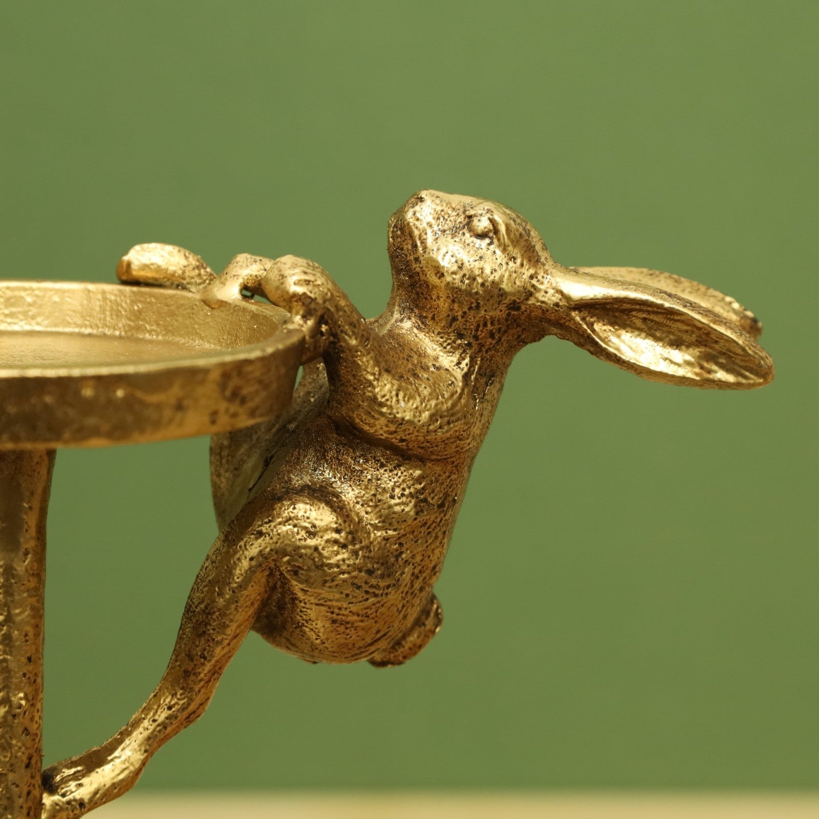 Cast Iron Hare Pillar Candle Holder Antique Gold Rabbit Candle Stand Ornament