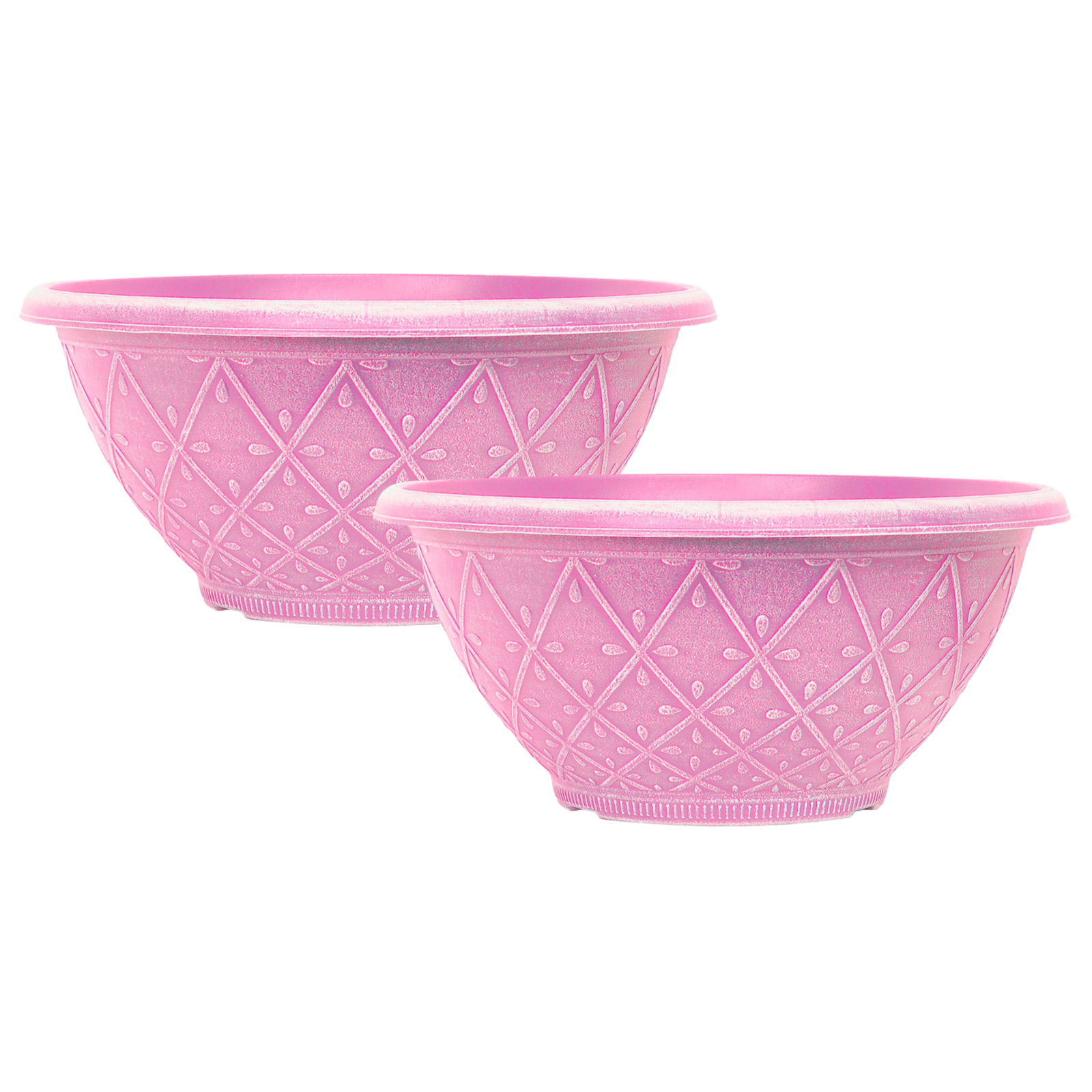 2Pc Plastic Prisma Bowl Planter 30cm Powdered Raspberry Pink 6L Garden Plant Pot