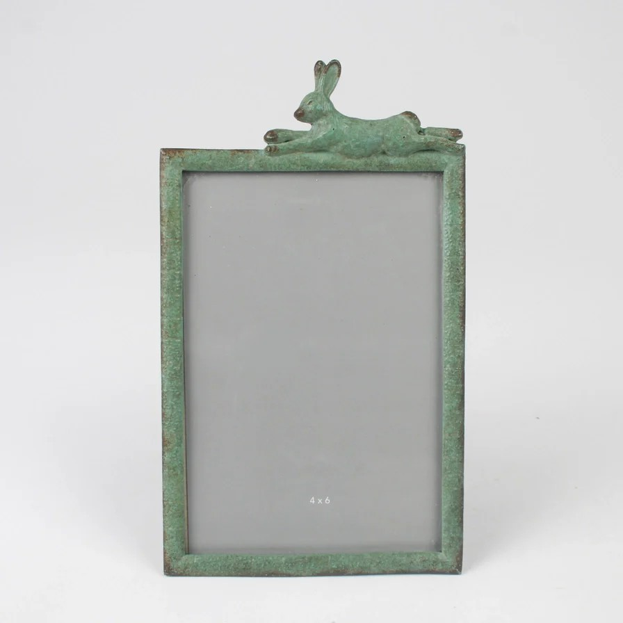 Metal Green Rabbit Photo Frame 4x6 Hare Picture Frame Verdigris Effect Home