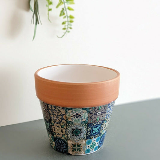 14cm Terracotta Plant Pot Cover Ceramic Planter Tiles Glazed Moroccan Vase Pot 