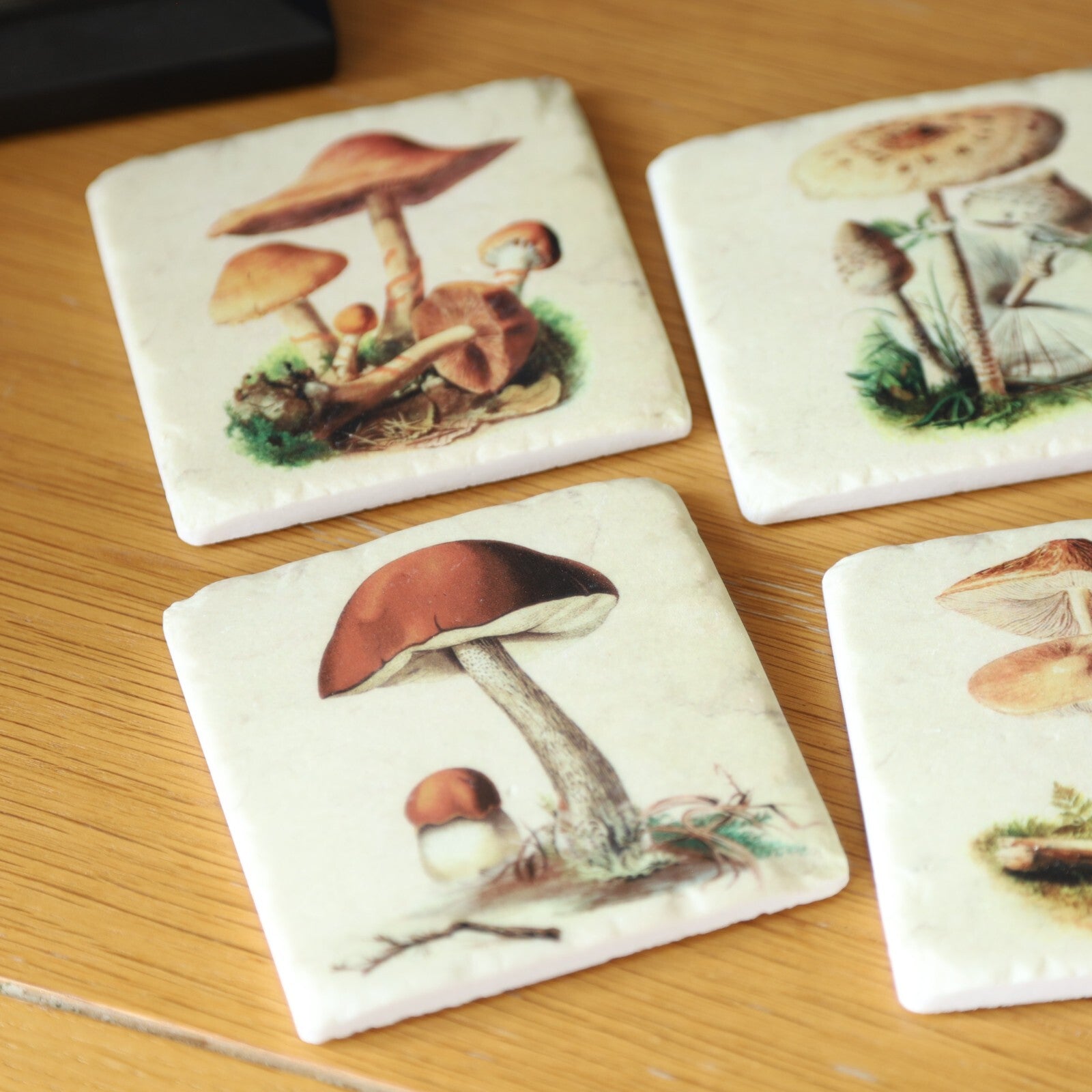 Ceramic Mushroom Coasters Set of 4 Cork Backed Coasters Tea Coffee Table Mats