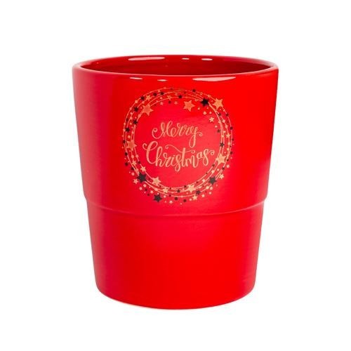 Ceramic Red Merry Christmas Glossy Plant Pot 13cm Indoor Festive Xmas Planter