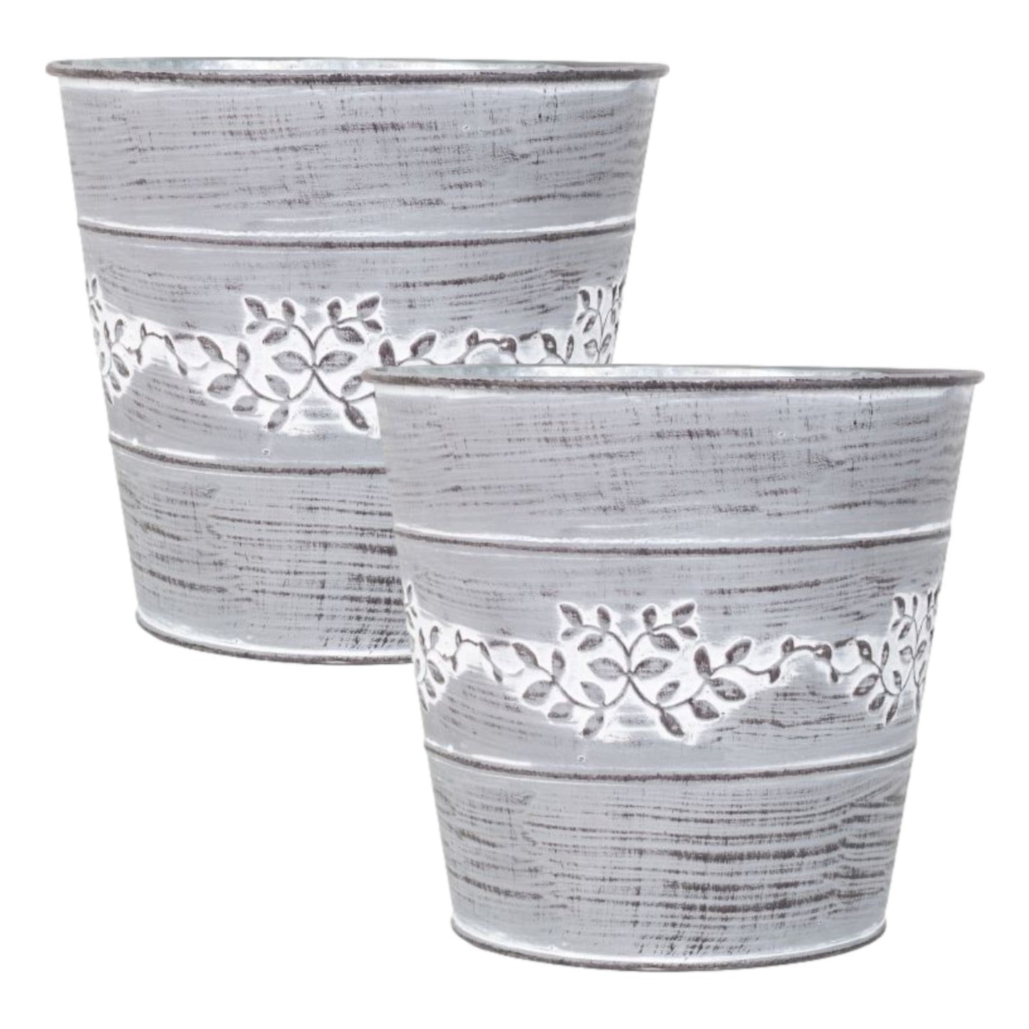 Grey Metal Leafy Vine Planter Tin Pail 18cm Indoor Garden Flower Plant Pot Gift