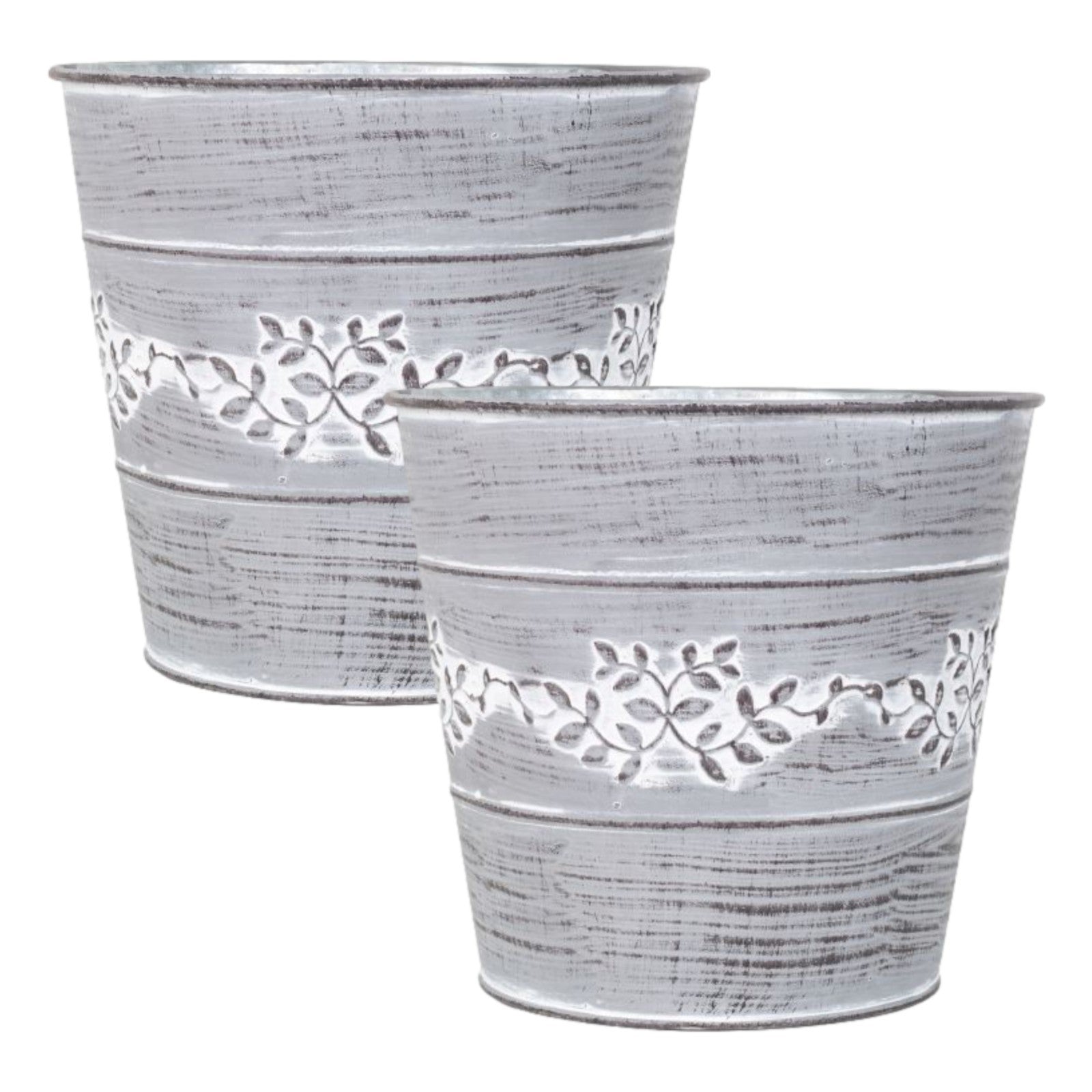 Grey Metal Leafy Vine Planter Tin Pail 18cm Indoor Garden Flower Plant Pot Gift