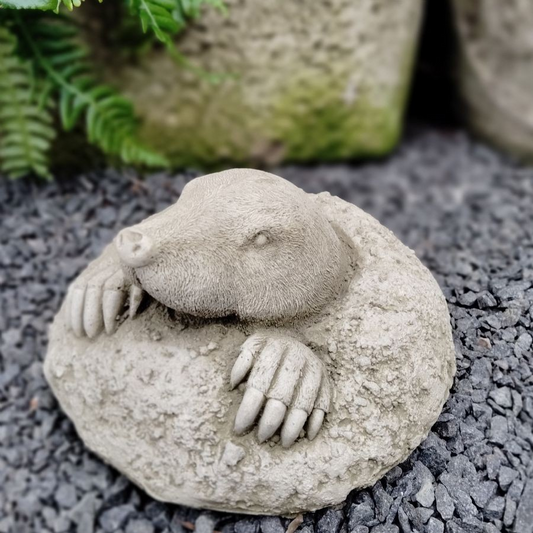 Stone Grey Digging Mole Sculpture Outdoor Garden Ornament Antique Patina Decor