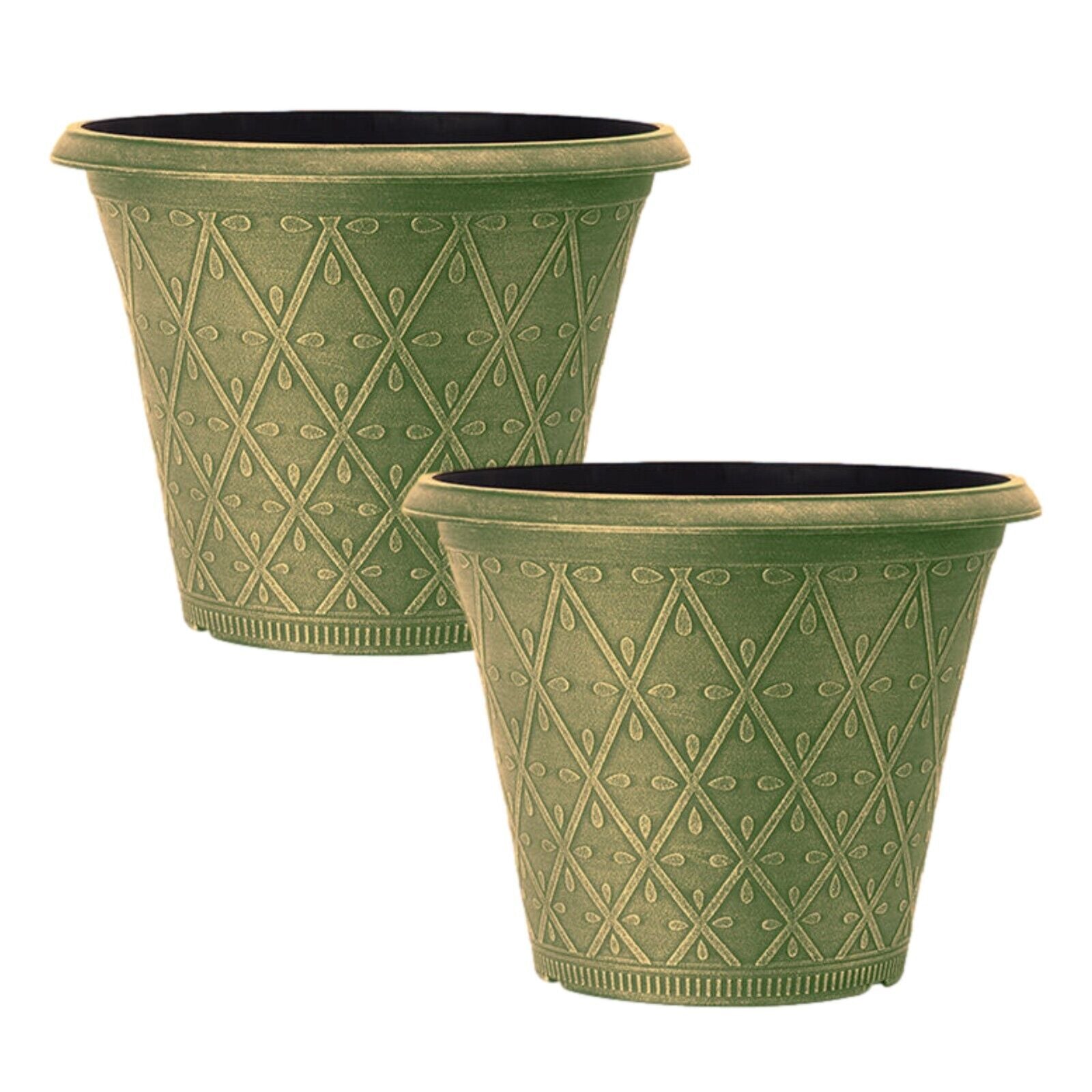 2Pc Plastic Prisma Planters 30cm Festive Green 9L Pots Garden Plant Pots Cover