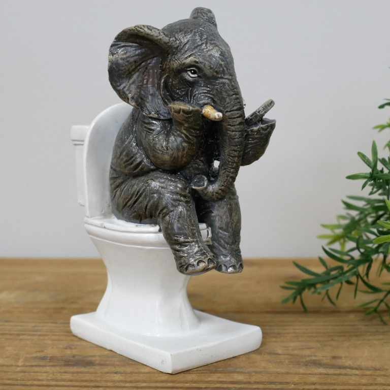 Resin Elephant on the Loo Bull Decorative Sculpture Ornament Statue Funny Gift