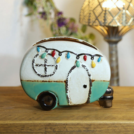 Ceramic Village Pottery Planter Festival Caravan Plant Pot 23cm Seed Herb Pot