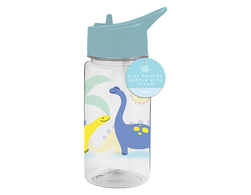 400ml Kids Printed Plastic Bottle With Straw, Textured PU Lunch Bag With Zip
