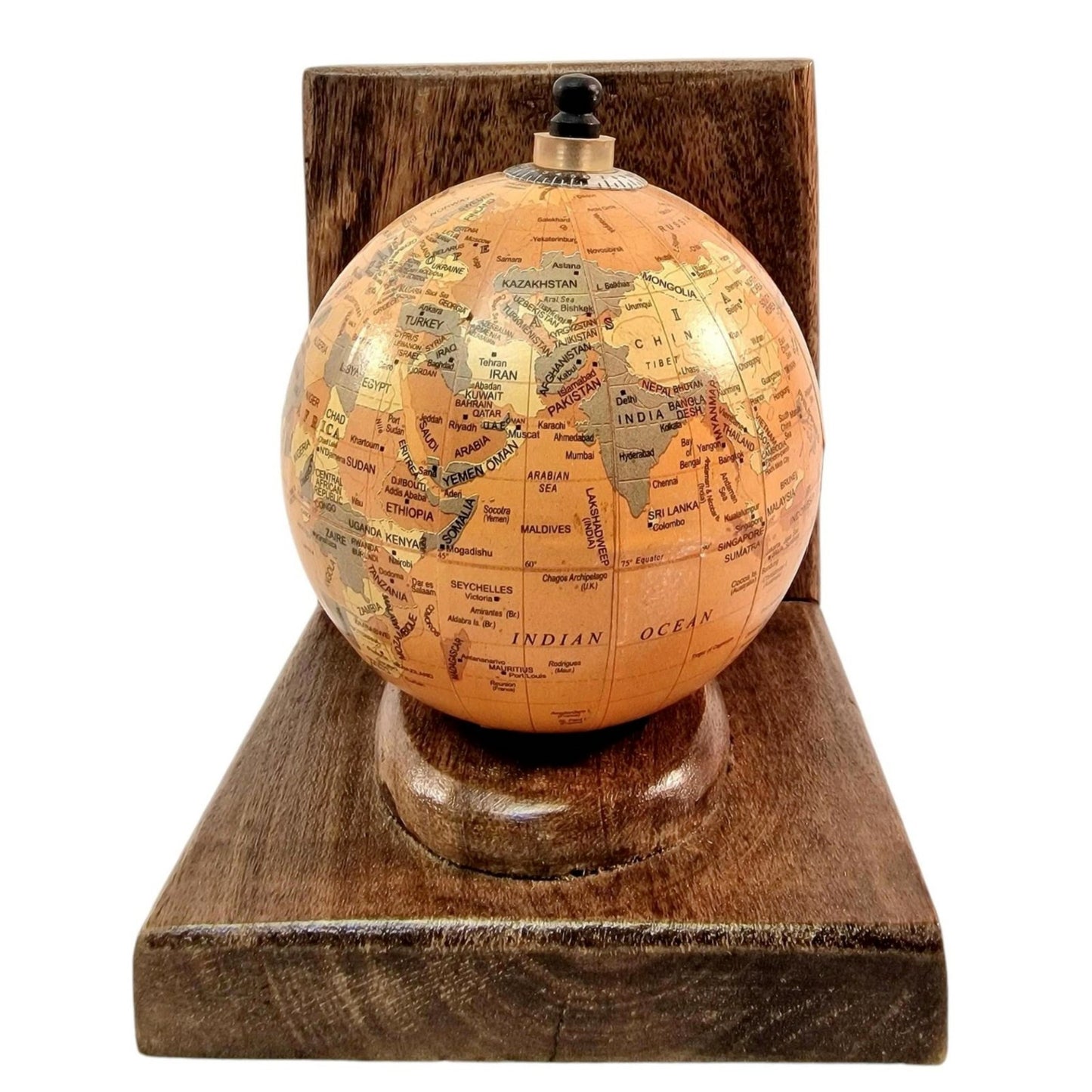 Mango Wooden Pair of World Globe Bookends Set Home Office Shelfsitter Stationery