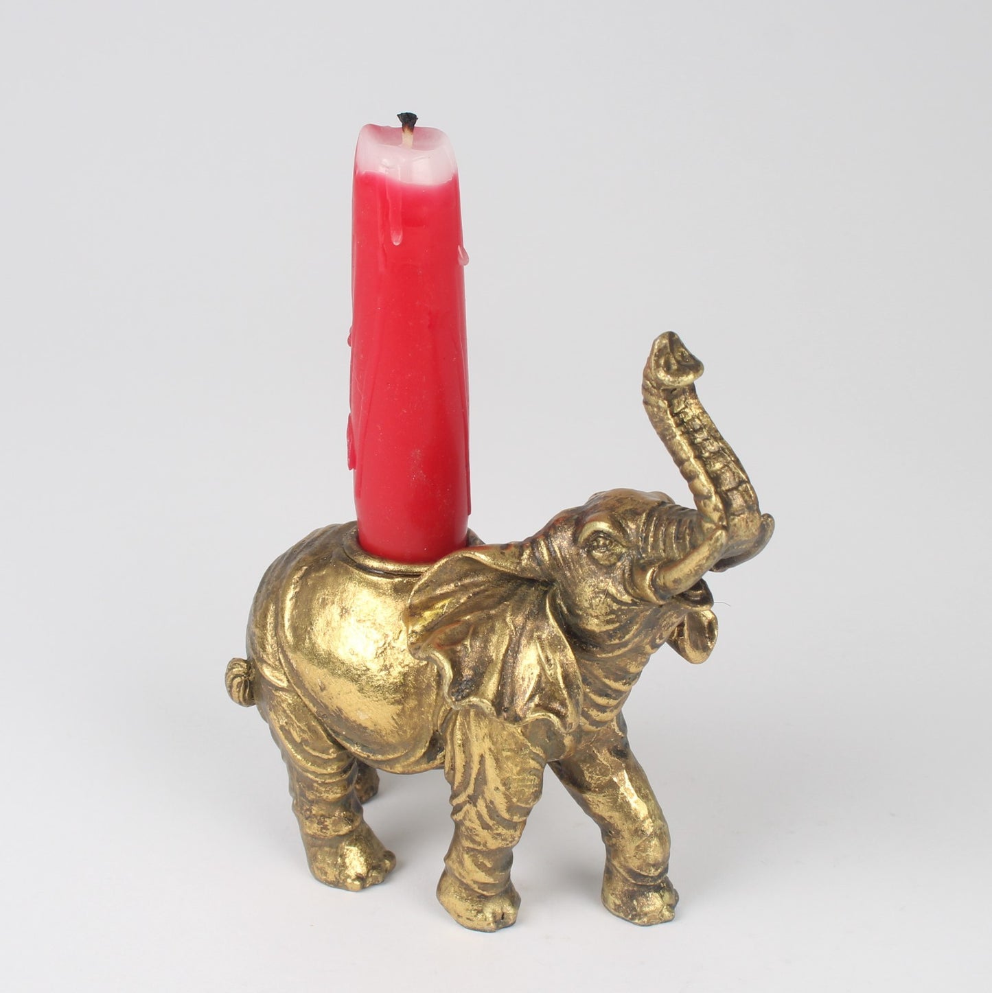 Resin Gold Angry Elephant Taper/Dinner Candle Stick Holder Antique Animal Statue
