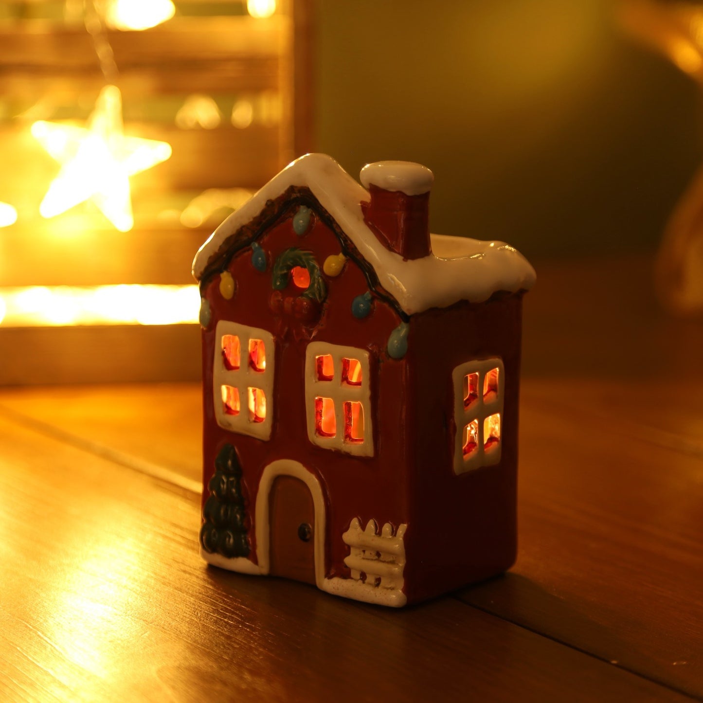 Ceramic Christmas Wax Melt House Holder Red Cottage Village Scene Ornament Xmas