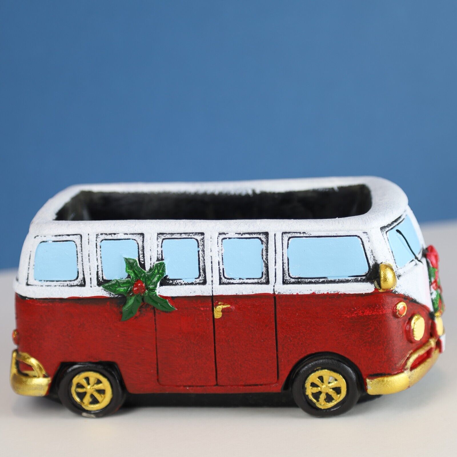 Christmas Red Campervan Planter Garden Plant Flower Retro Pot 11cm Cement Trough