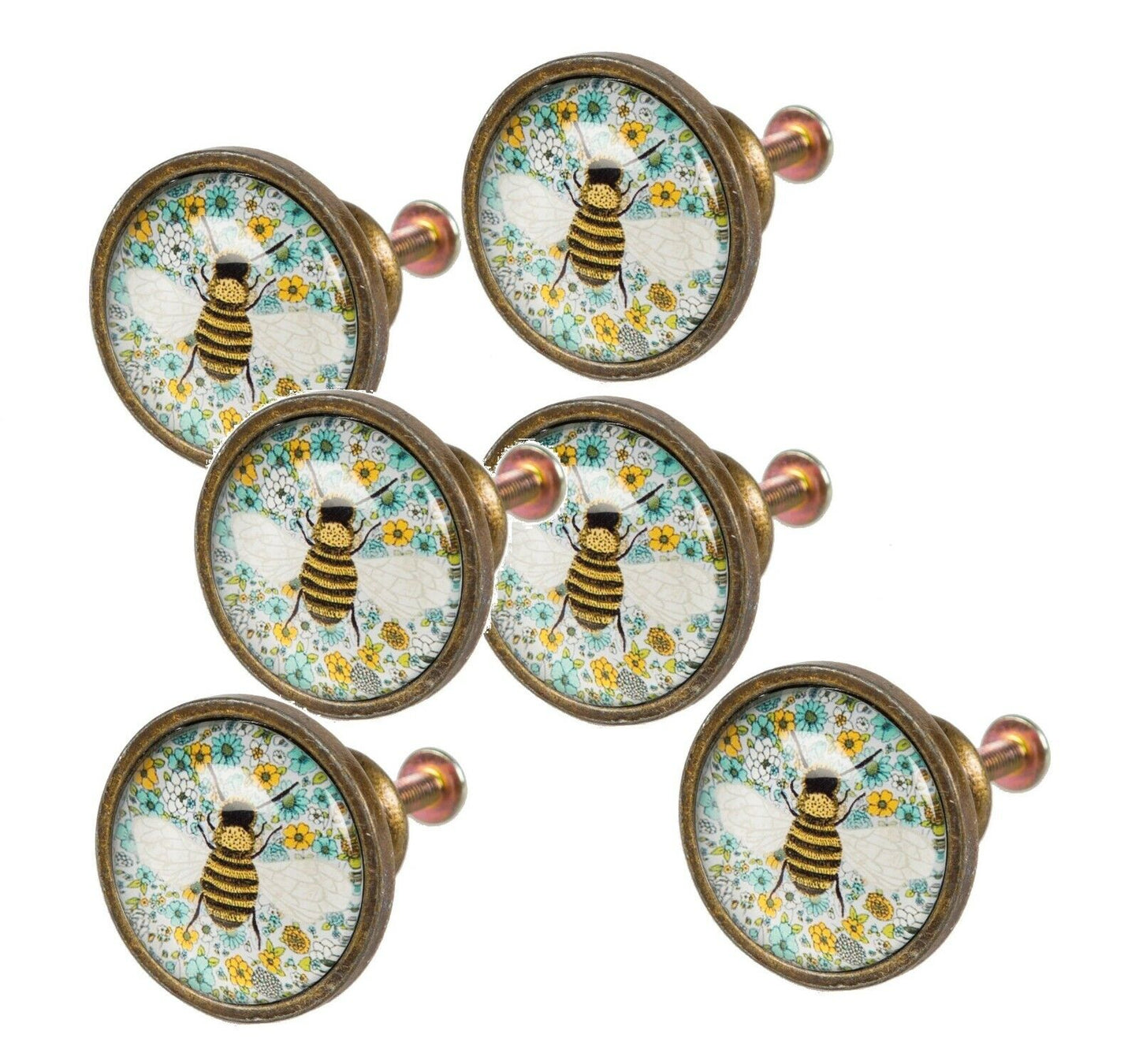 Vintage Summer Floral Metal Bee Cupboard Drawer Knob Metal Pull Door Handle 
