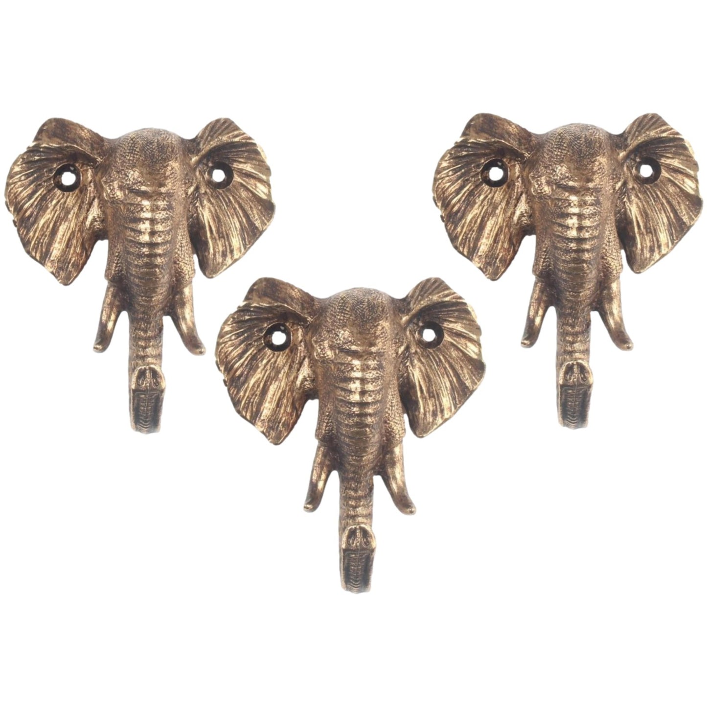 3Pc Antique Copper Metal Elephant Wall Hook Coat Hat Keys Ornament Hanger Hook