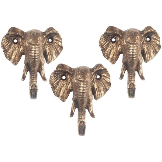 3Pc Antique Copper Metal Elephant Wall Hook Coat Hat Keys Ornament Hanger Hook